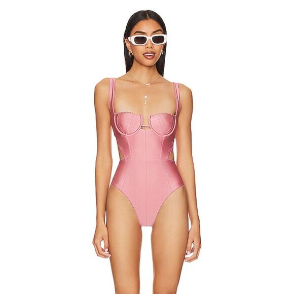 Tularosa Aura One Piece Swimsuit Dusk Rose pink Revolve Bathing Swimwear Sz L - Picture 1 of 13